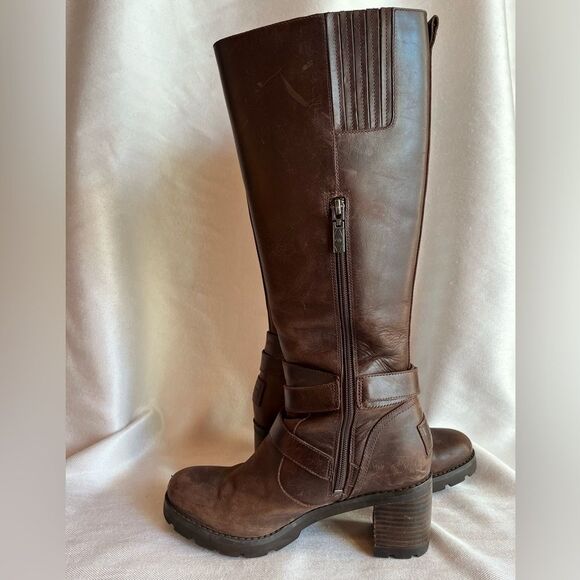 UGG Lana Brown Leather & Shearling Biker Boot, knee high, zipper & buckle size 7 - Picture 8 of 13
